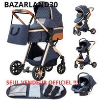 BAZARLAND30. 3 in 1 Kūdikio Vežimėlis Kombinuotas Sėdynės-Auto Lovo Trispalvis Apverčiamas Reguliuojamas Aukštos Kokybės Nesprogstantys Ratukai. MĖLYNA