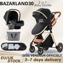BAZARLAND30. 3 in 1 kūdikių vežimėlis, kombinuotas automobilio sėdynė, lopšys, trijų dalių, apverčiamas, reguliuojamas, aukštos kokybės, nepraduramos ratukus. JUODAS
