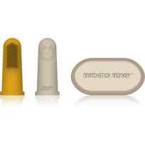 Matchstick Monkey Silicone Finger Toothbrush vaikiškas ant piršto maunamas silikoninis dantų šepetėlis su krepšeliu Yellow/ Beige 2 vnt.