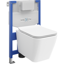 Mexen Cube WC paketas su potinkiniu rėmu Fenix XS-F su WC dubeniu ir lėtai nusileidžiančia sėdyne, blizgi balta