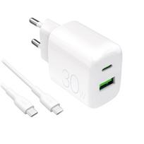 Usb-a Usb-c Tinklo įkroviklis Su Usb-c Kabeliu 30 W 1,2 M - Baltas
