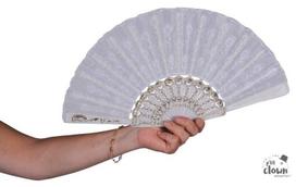 Vėduoklė balta su ornamentais 45 cm