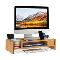 Monitoriaus laikiklis Monitoriaus stovas su daiktadėžėmis 15x65x28cm., šviesiai rudos spalvos