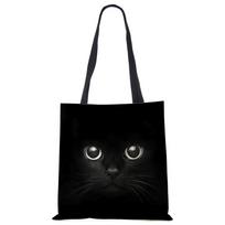 Lady Tote Bags Sumi Black Cat Printed Linen Fabric Eco Handbag Shopping Office Reusable Casual Shoulder Bag