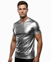 Lambskin Summer Stylish Handmade Men's Silver Genuine Leather T-shirt Casual Fit S sidabras