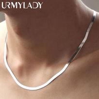 925 Sterling Silver Fine 4MM Blade Chain Necklace for Women Men Luxury Jewelry 18 inches 45cm
