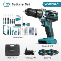 YOFIDRA 60 Nm l 25+3 Sukimo momento Elektrinis smūginis gręžtuvas Akumuliatorinis elektrinis suktuvas Su 32/53 vnt. įrankių rinkiniu Galios įrankis 21 V akumuliatoriui 2 Battery-EU Plug