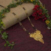Paauksuota dizainerio ilga grandinėlė su juodais karoliukais Mangal Sutra Tali/Tanmaniya/Nallapusalu/Mangalsutra moterims Onesize