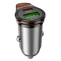 Hoco USB A + USB C Car Charger QC3.0 PD 3A 43W + USB C to Lightning Cable NZ16A, metal gray