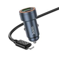Hoco USB A + USB C QC3.0 PD 30W Car Charger with USB C to Lightning Cable Z57A, Black