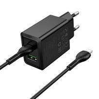 Hoco USB A + USB C QC3.0 PD AFC 3A 30W phone charger + N71 black USB C to USB C cable