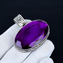 Unikalus ametisto pakabukas, 925 prabos sterlingų sidabro rankų darbo papuošalas, Ametisto sidabrinis pakabukas, Šventiniai moteriški papuošalai, Pakabukas Kalėdų dovana 6 Cm violetinė