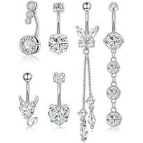 Gold Zircon Belly Button Ring Set with Stainless Steel Pendant