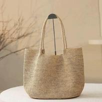 Premium raffia woven bag handmade shoulder straw bag large capacity tote bag seaside vacation beach women's bag Open
