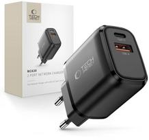 Sieninis įkroviklis juodas su USB-A / USB-C greitu įkrovimu 30W