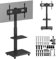TV laikiklis Stand / wózek dla TV Ergo-Office, max. obciążenie 50kg / 5kg półka, max. VESA 600x400, wbud. listwa zasil., czarny, ER-304 B