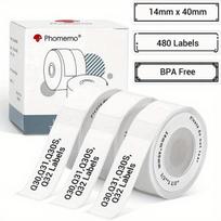 Lipni termo etiketė, suderinama su Phomemo, juoda ant balto. , 14mmx40mm