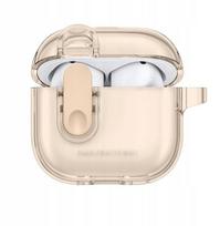 Permatomas smėlio spalvos dėklas AirPods 4 ausinėms su kabliuku AmazingThing