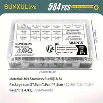 Nerūdijančio plieno varžtų rinkinys, 304-M6, M8, M10 (584 PCS)