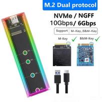 RGB M.2 NVME PCIe NGFF SATA Dvigubo Protokolo SSD Korpusas Skaidrus USB Type C 10Gbps PCI-E M2 SSD Išorinis Korpusas Kietas M/B Raktas Diskų Dėžutė RGB Dual Protocol