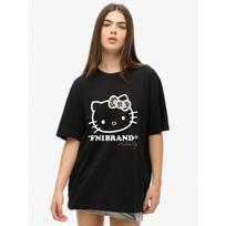 Per dydžio T-shirt Juoda Hello Kitty Leopardų rašto Kaspinas Ir Fnibrand Logotipas Grafika Laisvalaikiui M juoda