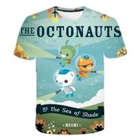 Vaikų mada 3D spausdinti trumpomis rankovėmis viršutiniai drabužiai su The Octonauts personažais berniukams ir mergaitėms Vasaros trumpomis rankovėmis Aukštos kokybės vaikiški drabužiai 110