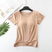 Women's Modal Short Sleeve Top with Padded Cups - Yoga, Loungewear, Sleepwear Base Layer L 98-108 lbs