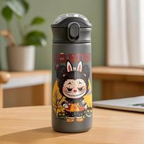 Šokinėjanti puodelio termosas Didelės vertės Mielas animacinis 3D rašto spausdinimas Nešiojamas su šiaudeliu Dvigubas gėrimo puodelis 500ml
