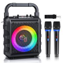 Karaokės dėžė su 2 belaidžiais mikrofonais, profesionali nešiojama Bluetooth karaokė su LED šviesomis, Eco/TF/USB, AUX vakarėliams ir suaugusiems