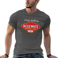 Stay Salty Vegemite - white text T-Shirt man t shirt cotton high quality man graphic t shirt T-Shirt S