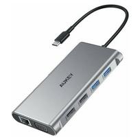 AUKEY Hub USB-C CB-C89 Aluminium | 10w1 | RJ45 Ethernet 10/100/1000Mbps | 4xUSB | HDMI 4k@30Hz | SD i microSD | USB-C Power Delivery 100W | CB-C89 | 5902666662927