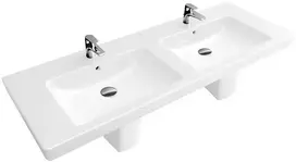 Villeroy & Boch Subway 2.0 dvigubas praustuvas 130x47 cm, su perpildymo anga, maišytuvo skylėmis, baltas 7175D001