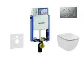 Geberit Kombifix - Pakabinamo tualeto montavimo elementas su SIGMA01 mygtuko mygtuku, matinis chromas + Ideal Standard Tesi - Tualetas ir klozeto dangtis, Aquablade, SoftClose 110.302.00.5 NU3