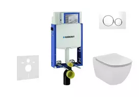 Geberit Kombifix - Pakabinamo tualeto montavimo elementas su SIGMA20 mygtuko mygtuku, baltas / blizgus chromas + Ideal Standard Tesi - Tualetas ir klozeto dangtis, Aquablade, SoftClose 110.302.00.5 NU4