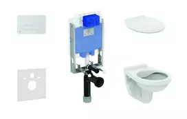 Ideal Standard ProSys - Komplektas - Pakabinamas rėmas, klozetas ir klozeto dangtis Alpha, mygtukas Oleas M1, matinis chromas ProSys80M SP107