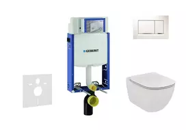 Geberit Kombifix - Pakabinamo tualeto montavimo elementas su SIGMA30 mygtuku, baltas / blizgus chromas + Ideal Standard Tesi - tualetas ir klozeto dangtis 110.302.00.5 NF5