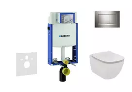 Geberit Kombifix - Pakabinamo tualeto su SIGMA30 mygtuko mygtuku montavimo elementas, baltas / blizgus chromas + Ideal Standard Tesi - Tualetas ir klozeto dangtis 110.302.00.5 NF6
