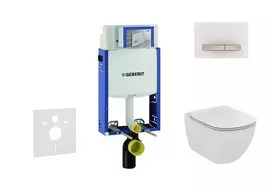 Geberit Kombifix - Pakabinamo tualeto su SIGMA50 mygtuko paspaudimo mygtuku montavimo elementas, Alpių baltumo spalva + Ideal Standard Tesi tualetas ir klozeto dangtis 110.302.00.5 NF8