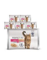 PERFECT FIT Adult konservai 24x85g – šlapias kačių maistas padaže (su vištiena ir žirneliais, su jautiena ir morkomis)