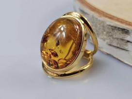 Gintarinis žiedas Amber ring didelis žiedas su gintaru ir auksu
