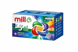 MILL PRO 5k skalbimo kapsulės + COLOR minkštinimo granulės, 25 vnt. (didmeninė pakuotė, 8 vnt.)
