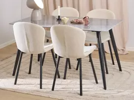 Wicklow dining table set, Top ceramic grey Batis, Base steel matt black, 140x80x75 cm