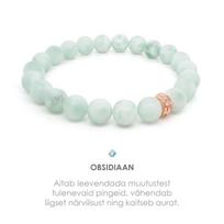 Apyrankė Obsidianas “AquaBlue” ir Metalo karoliukas Rose Gold 8mm
