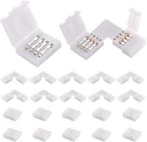 Šviesos diodų juostos 4 kontaktų RGB LED juostelių jungtys, 20 vnt L formos + be tarpų, skirtų SMD 5050 daugiaspalvėms juostoms