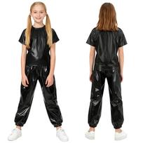 Vaikų pasirodymų šokių rinkinys Unisex Metalinis Blizgantis Kostiumas Aukštos Kokybės Baleto Džiazo Šventinis Drabužis su Marškinėliais ir Kelnėmis 3-4 Years