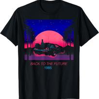 Back To The Future 1985 Neon Delorean Sunset T-Shirt S juoda