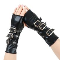 Punk PU Odos Pirštinės Be Pirštų Su Metalinėmis Sagtys Madingas Cosplay Kostiumo Aksesuaras Rankovių Dangalai Kasdieniam Vakarėlio Aprangai 1 juoda