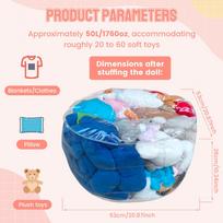 50L Clear Stuffed Animal Bean Bag Chair Cover PVC Waterproof Children Plush Toy Storage Seat with Zipper Toy Clothes Organizer