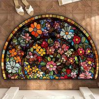 Mandala Floral Welcome Mat] Mandala Floral Half-Moon Welcome Mat Entrance Door Carpet Rug for Living Room Bedroom Home De 40X60CM (1.3X2FT