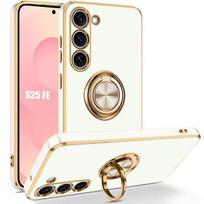Silicone Case - BOOLING - for Samsung Galaxy S25 FE - Flexible with Rotating Ring - White balta